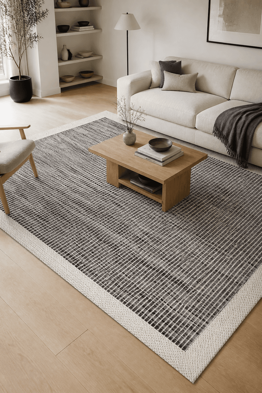 Solan Gri Ekru Sisal Halı - Leke Tutmaz, Robot Süpürge Uyumlu