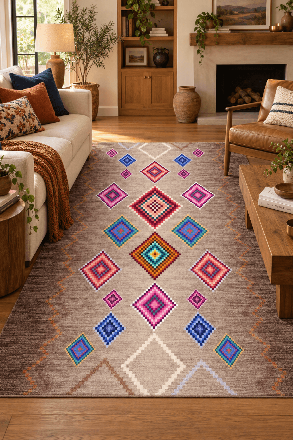 Kasbah Modern Baskı Makinede Yıkanabilir Kolay Temiz Halı