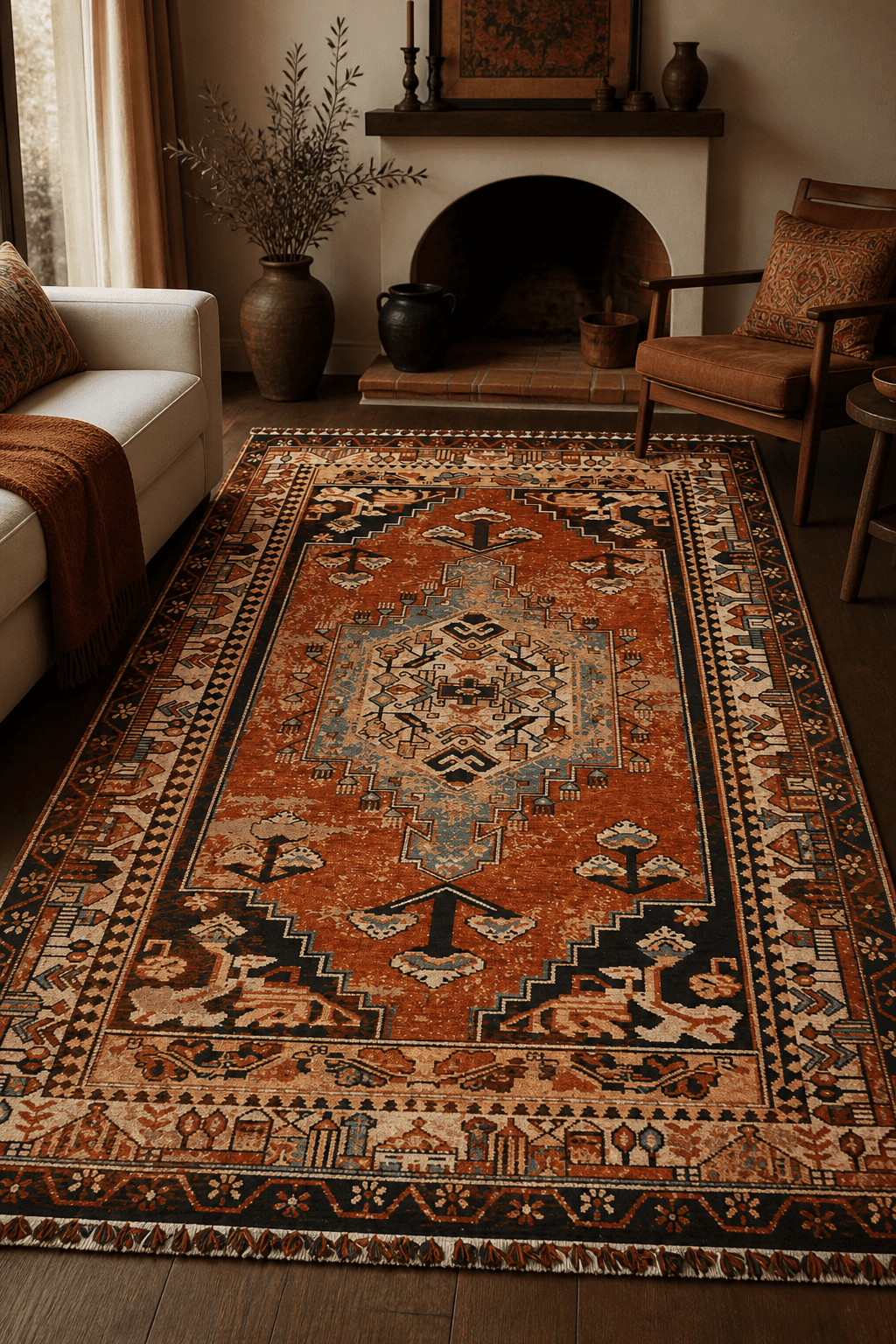 Narhan Nostaljik Kilim Hali - Robot Süpürge Uyumlu, Saçaklı