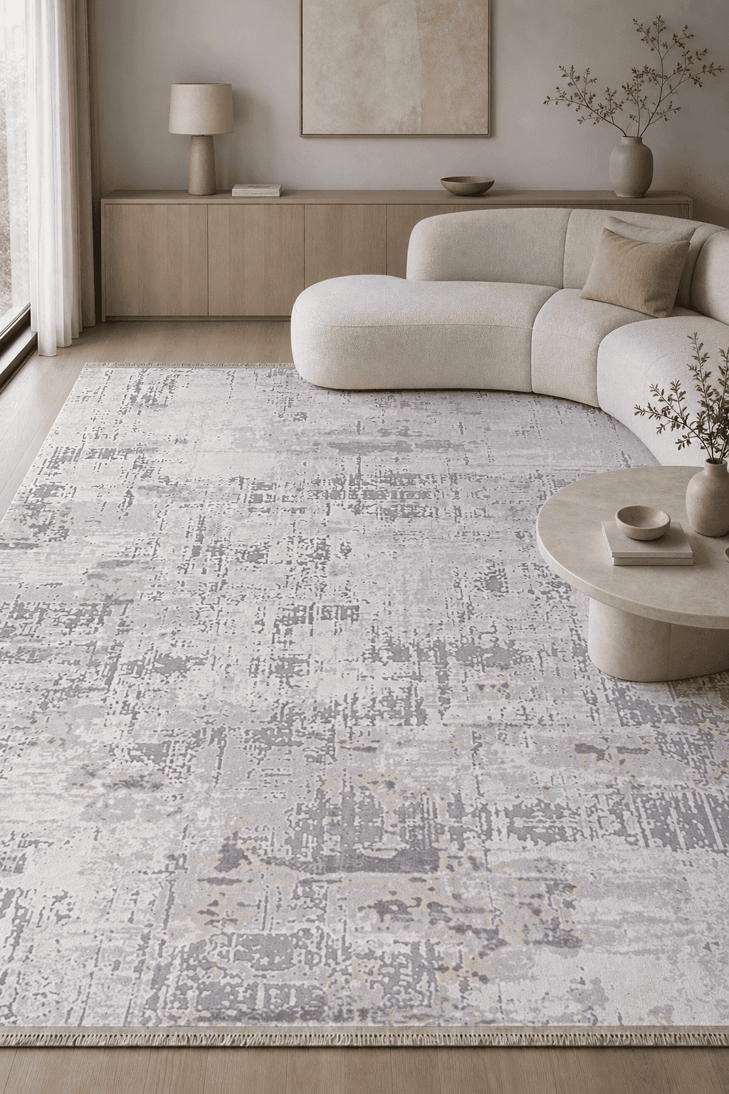 VİAÇEL Vizon Gri Özel Ölçü Kolay Temizlenebilir Salon Halısı