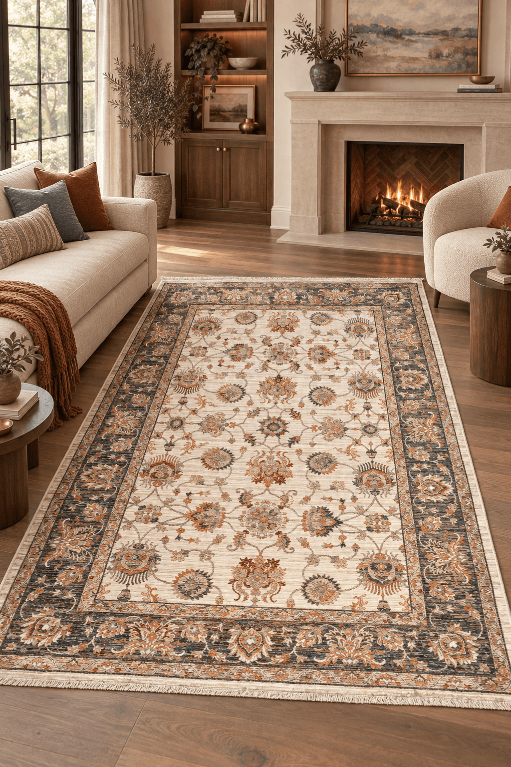 Pergam Renkli Degrade Vintage Modern Oturma Odası Salon Halısı