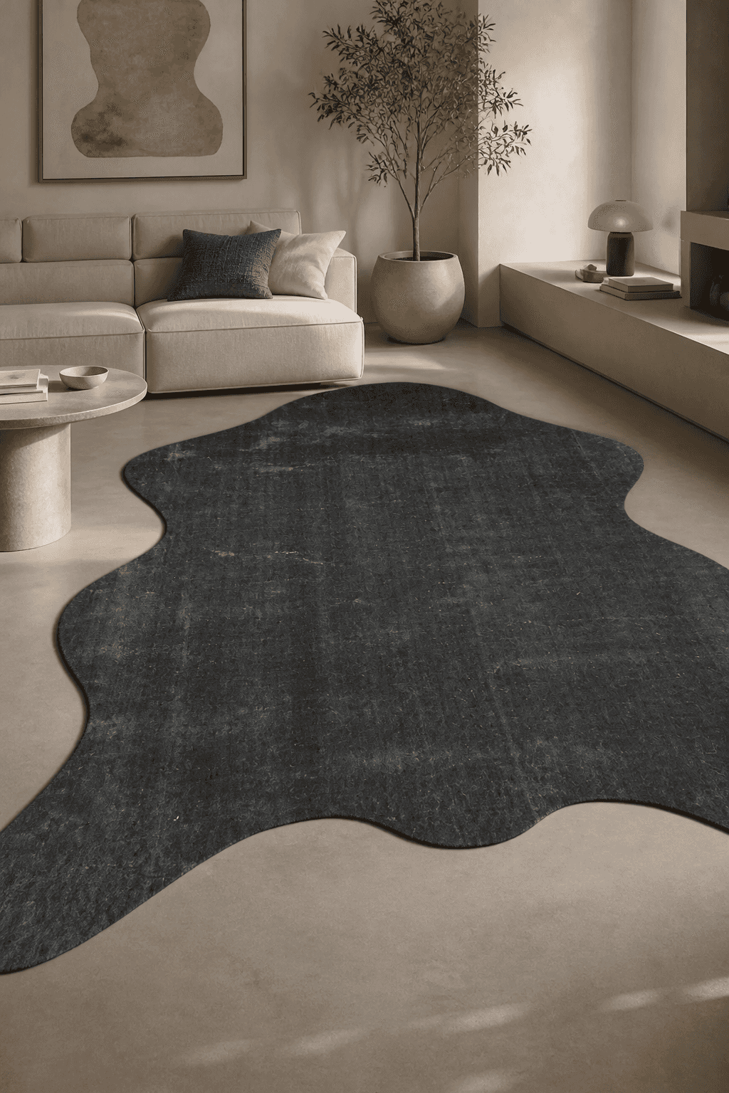 APEXA Peluş Post Şeklinde Antrasit Salon Halısı Yıkanabilir
